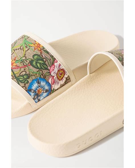 gucci pursuit gg leather-trimmed printed rubber slides|Gucci gg slide sandals.